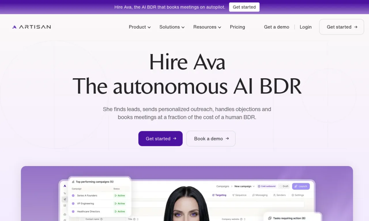 Screenshot of Artisan (Ava) website