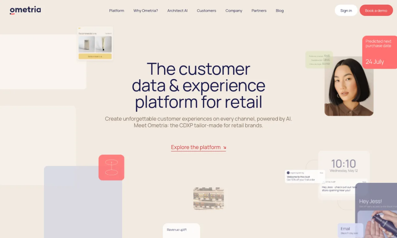 Screenshot of Ometria website