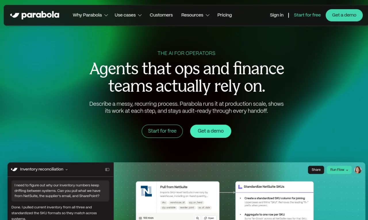 Screenshot of Parabola website
