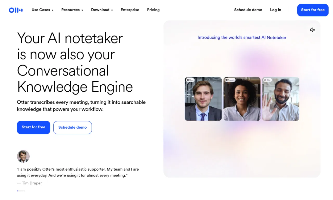 Screenshot of Otter.ai Business website