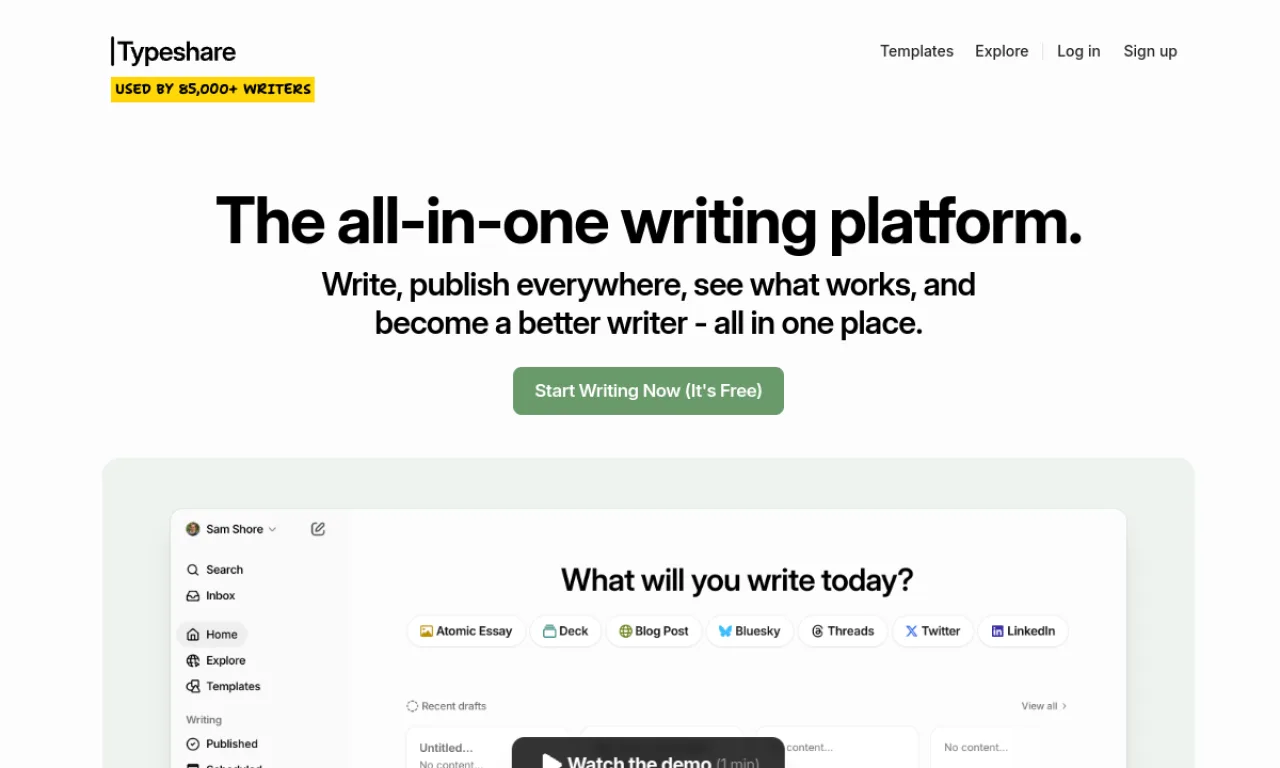 Screenshot of Typeshare website