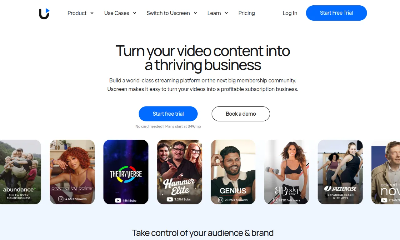 Screenshot of Uscreen website