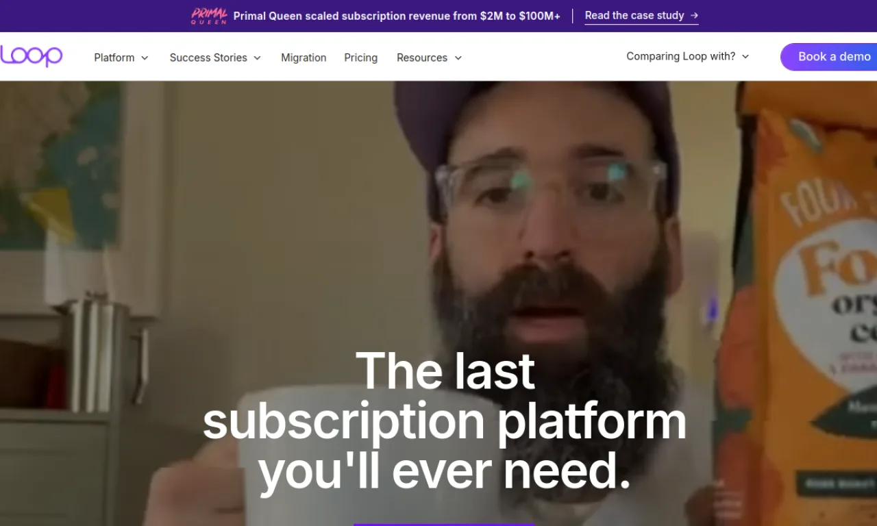Screenshot of Loop Subscriptions website