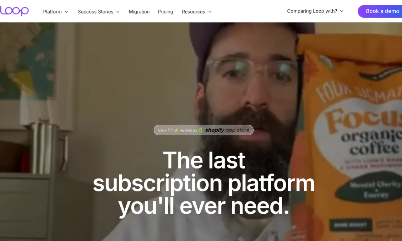 Screenshot of Loop Subscriptions website