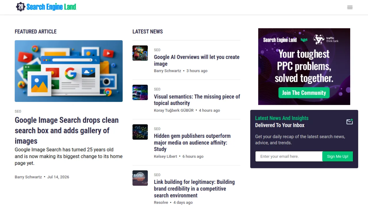 Screenshot of SearchEngineLand website