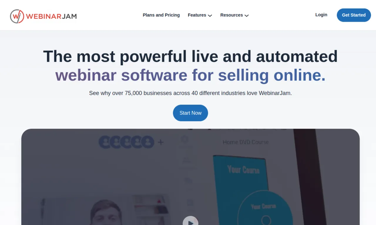 Screenshot of Webinarjam / EverWebinar website