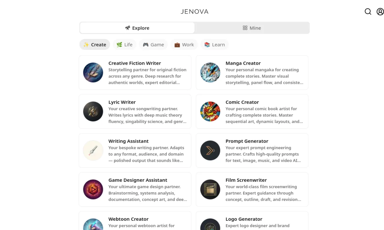 Screenshot of Jenova website