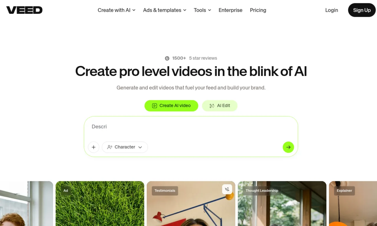 Screenshot of VEED.io website