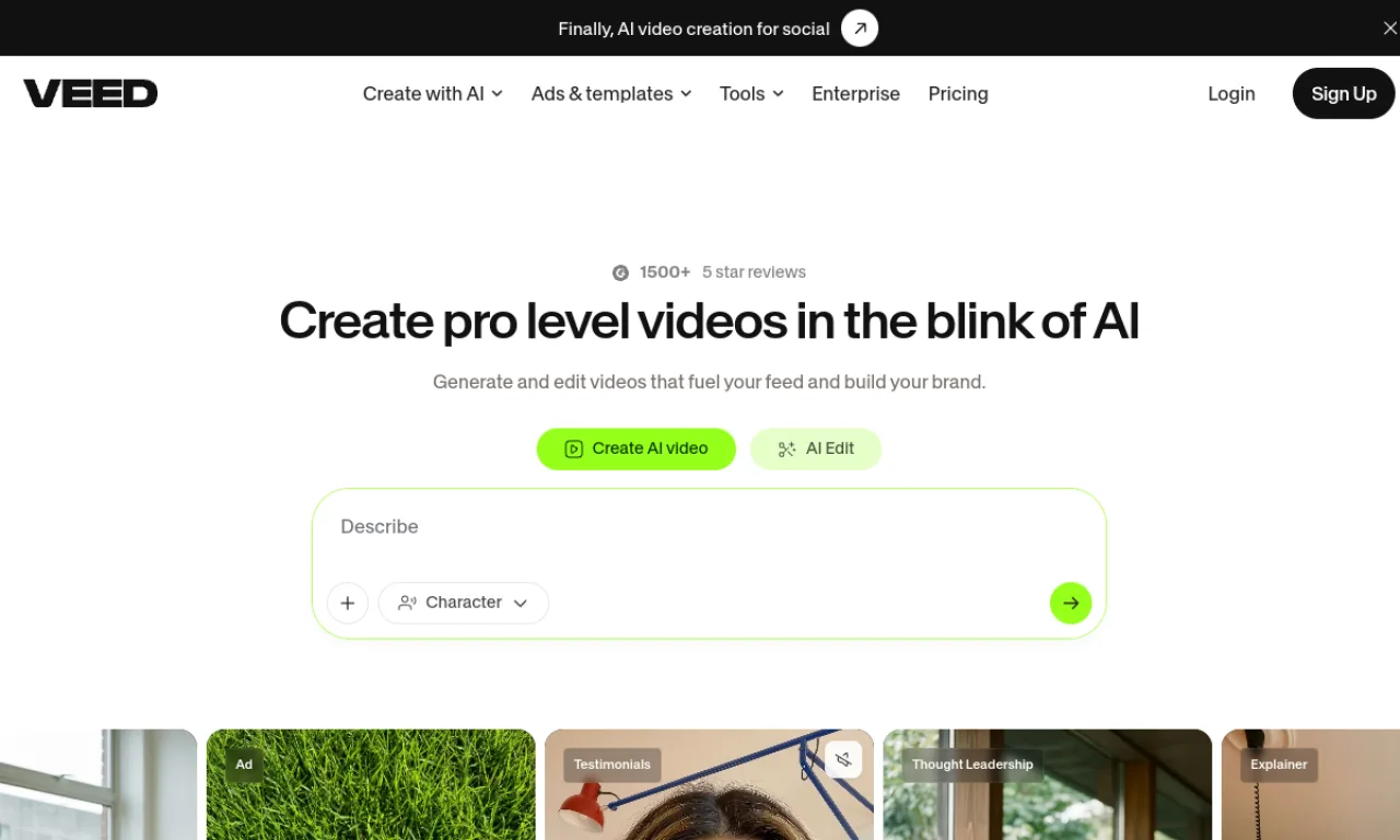 Screenshot of VEED.io website