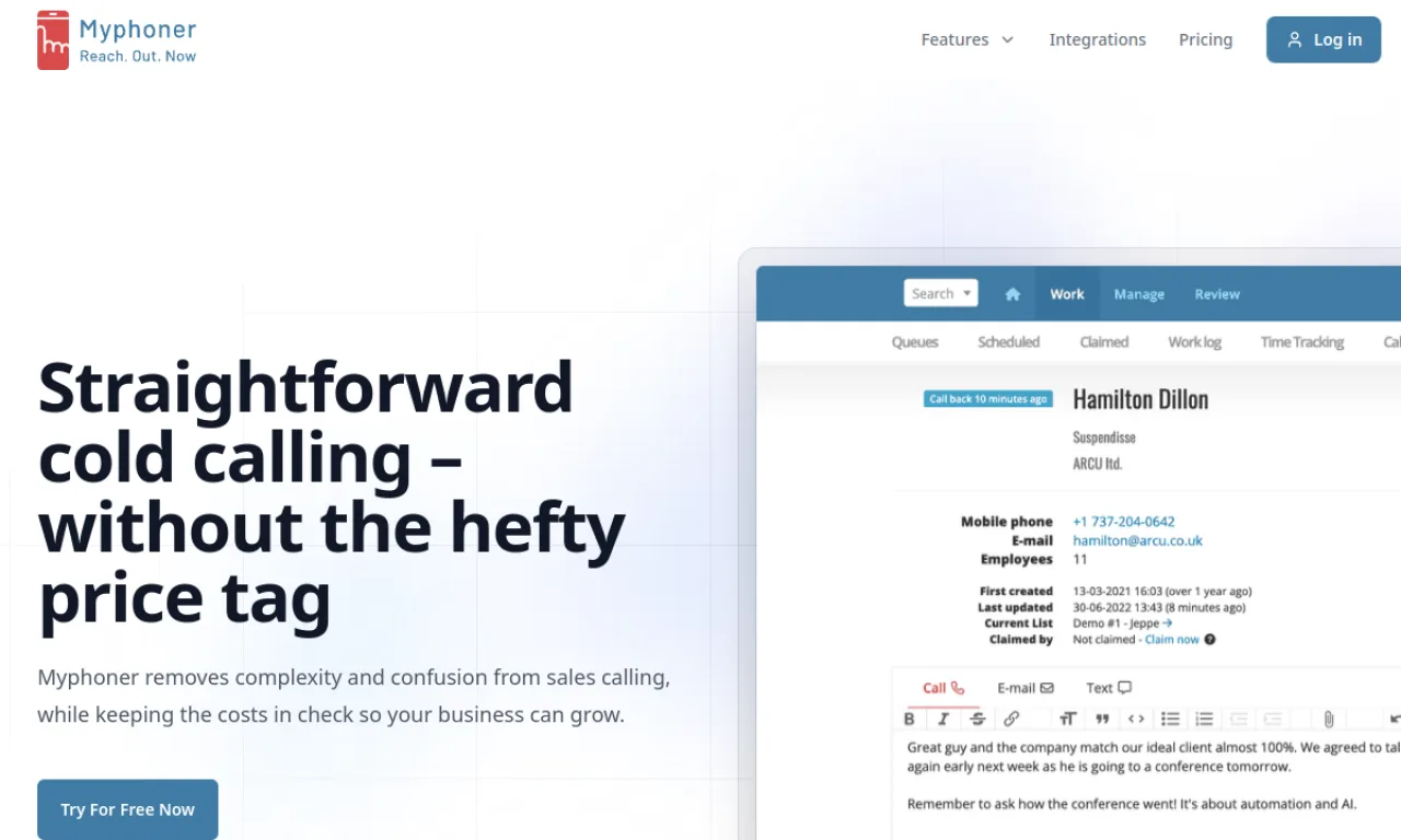 Screenshot of Myphoner website