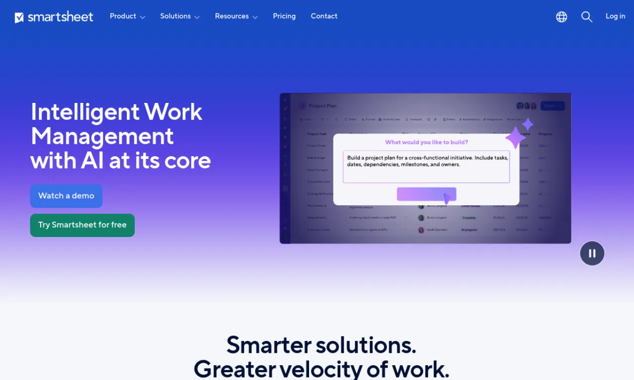 Screenshot of Smartsheet website