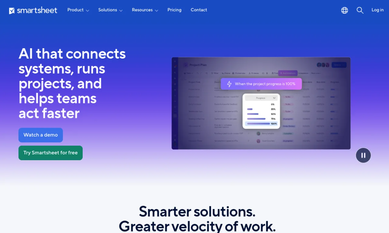 Screenshot of Smartsheet website
