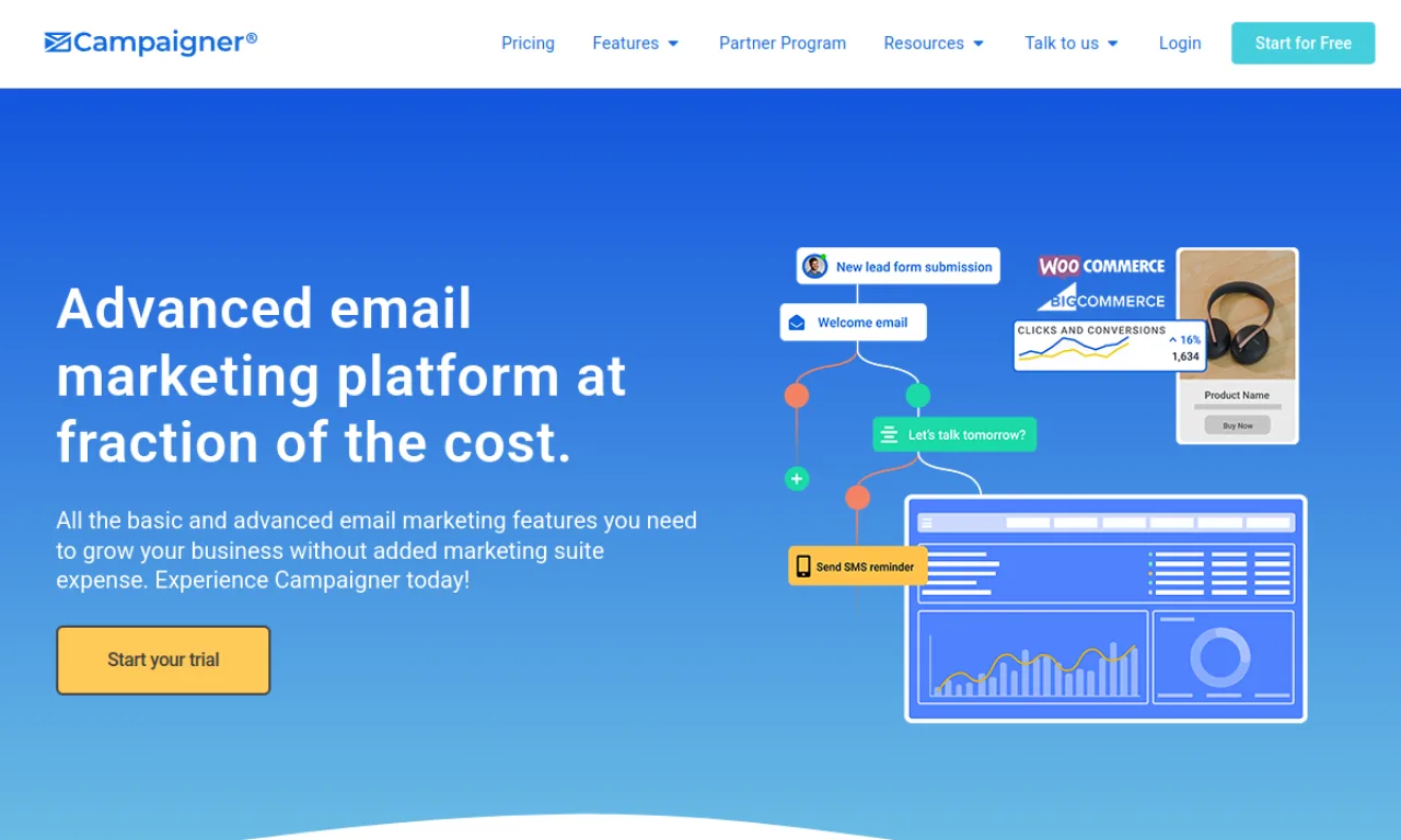Screenshot of Campaigner website