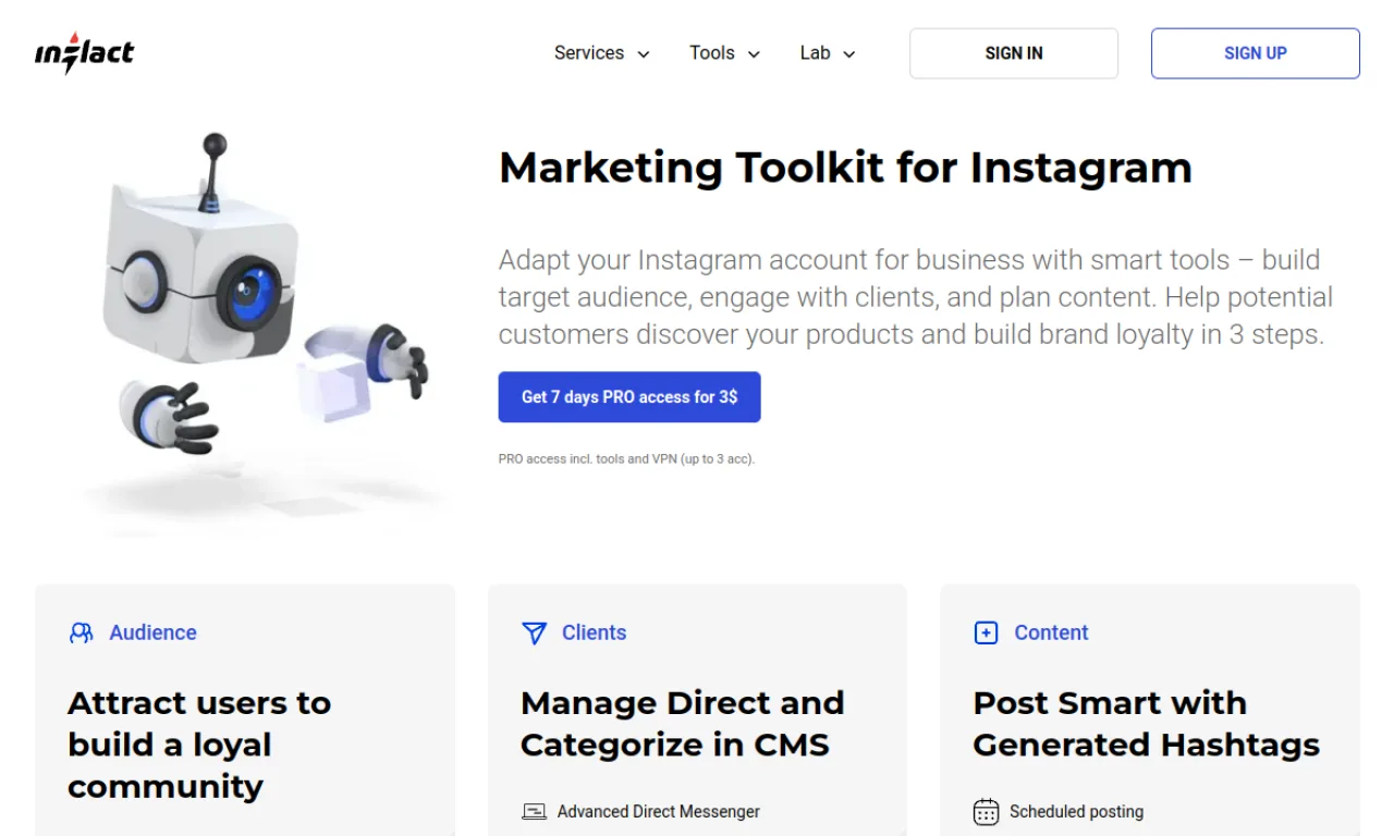 Screenshot of Inflact website