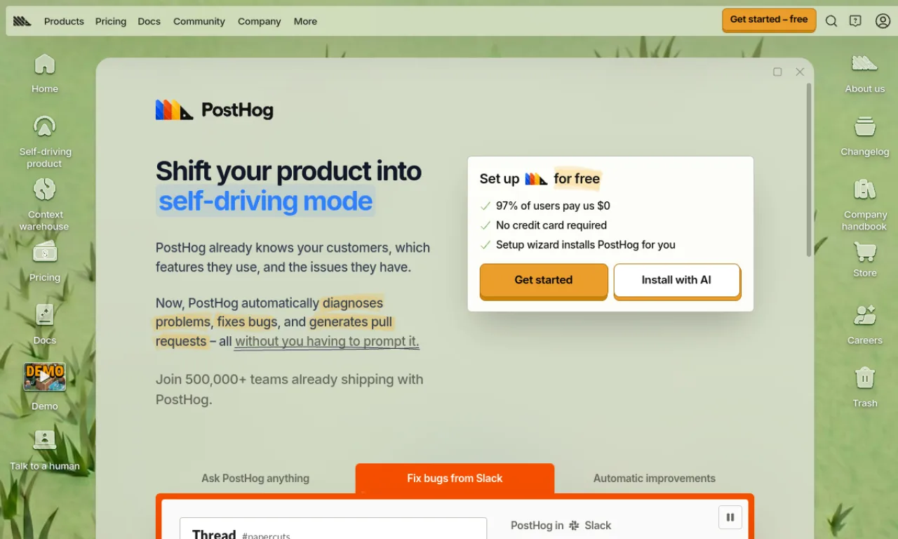 Screenshot of PostHog Experiments website