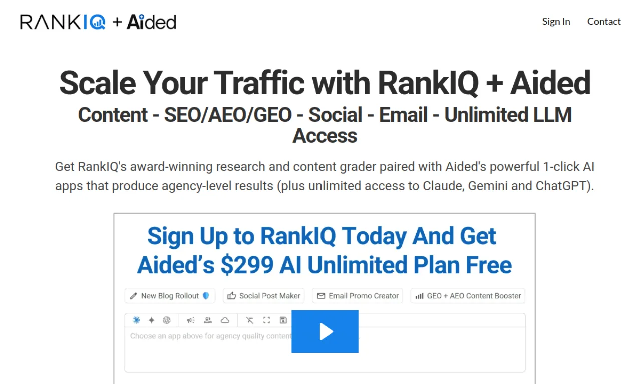 Screenshot of RankIQ website