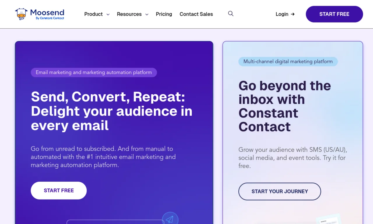 Screenshot of Moosend website