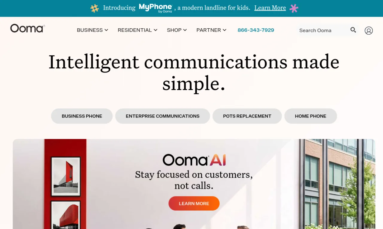 Screenshot of Ooma website
