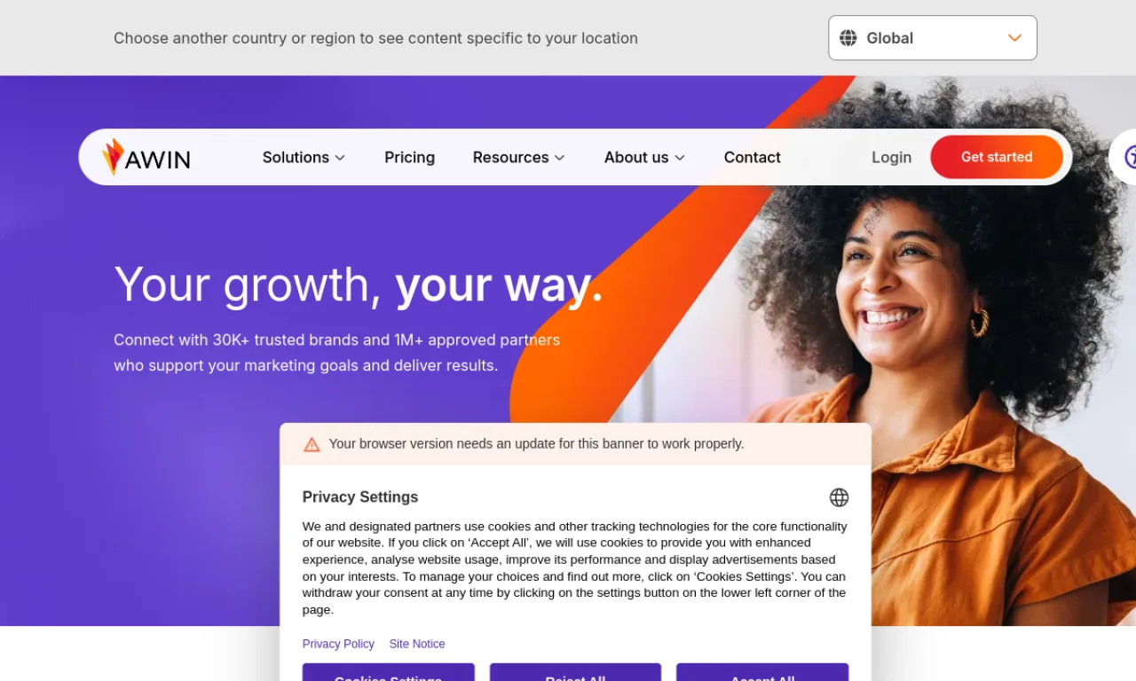 Screenshot of ShareASale / Awin website