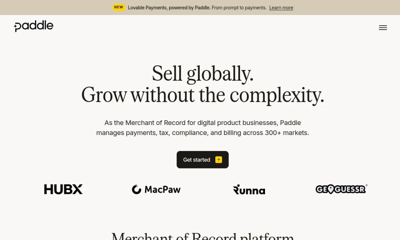 Screenshot of Paddle website