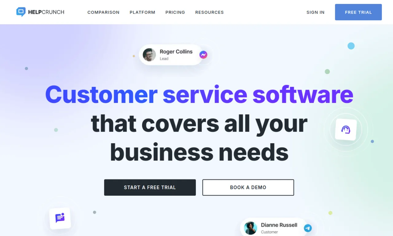 Screenshot of HelpCrunch Chat website