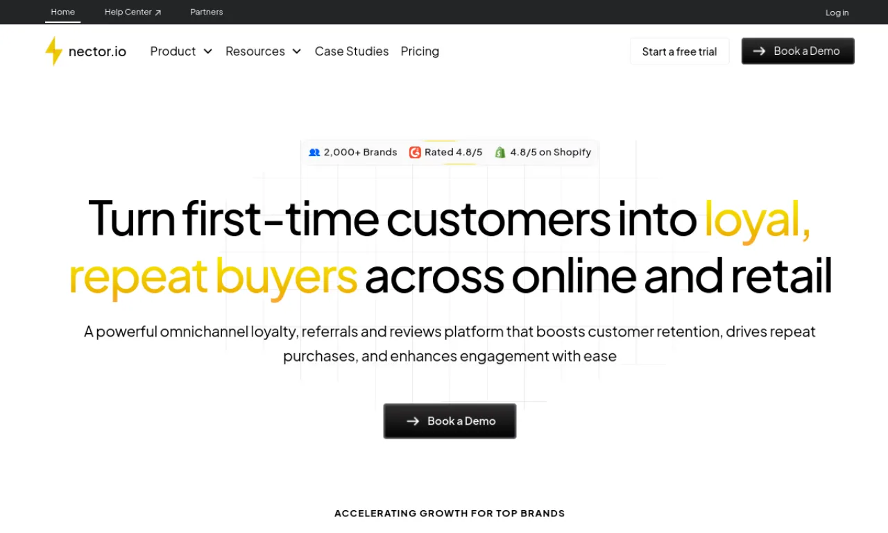 Screenshot of Nector website