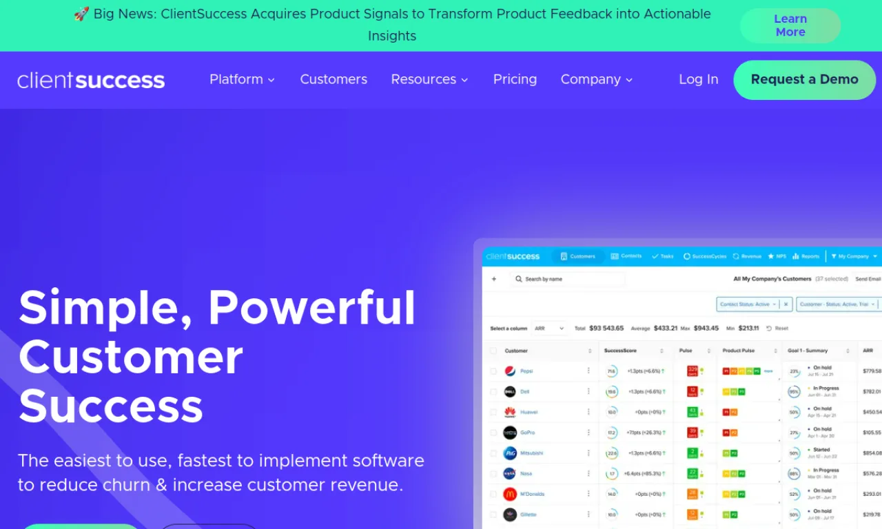 Screenshot of ClientSuccess website