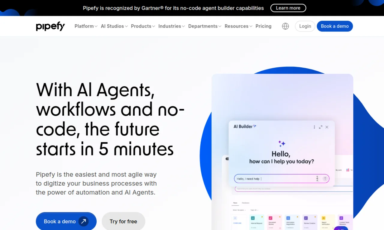 Screenshot of Pipefy website