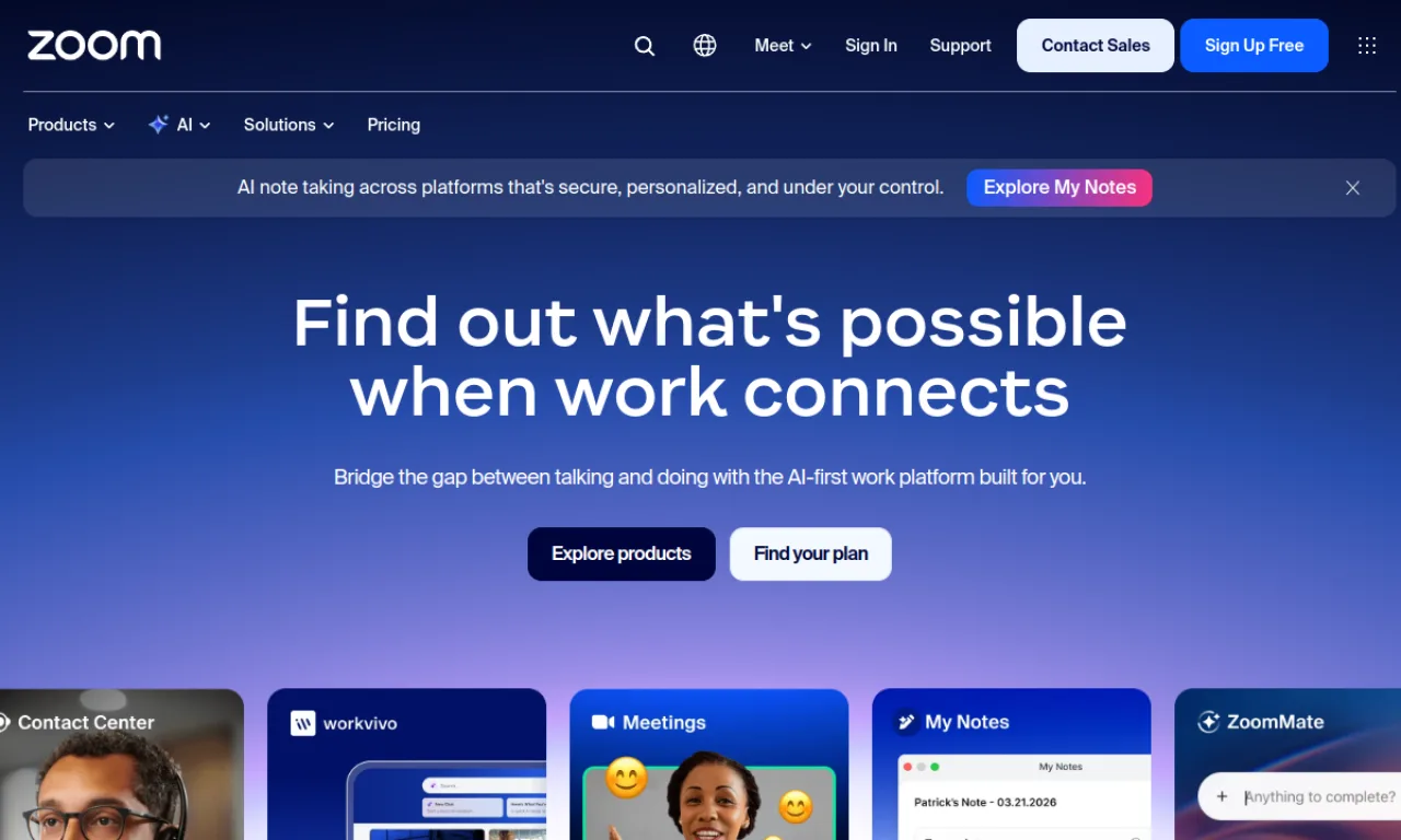 Screenshot of Zoom Events website