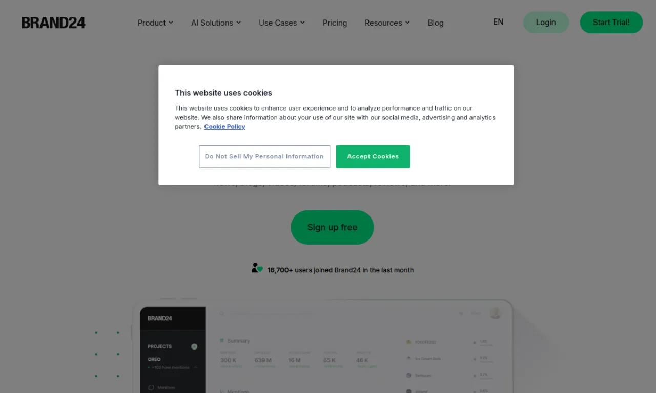 Screenshot of Brand24 website