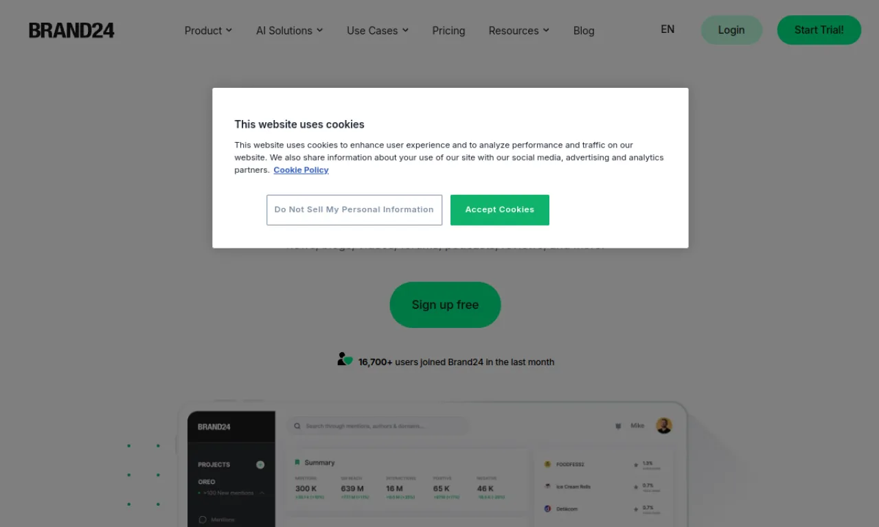 Screenshot of Brand24 website