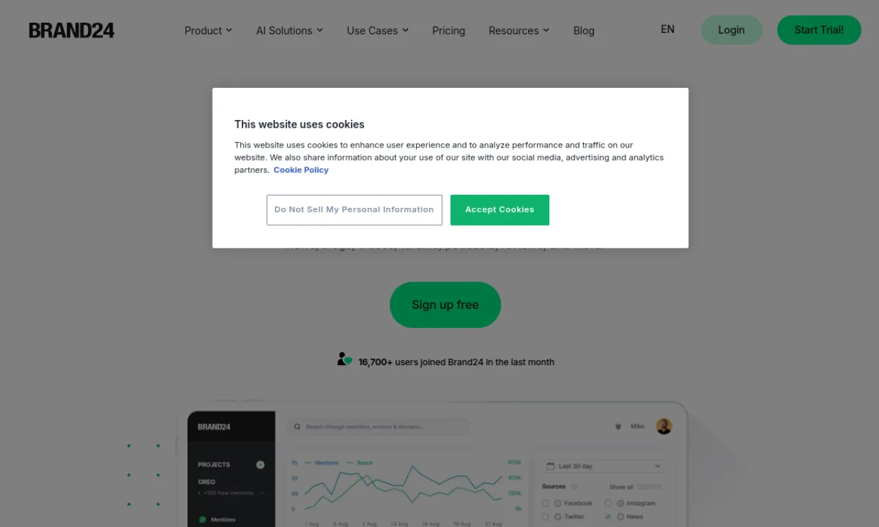 Screenshot of Brand24 website
