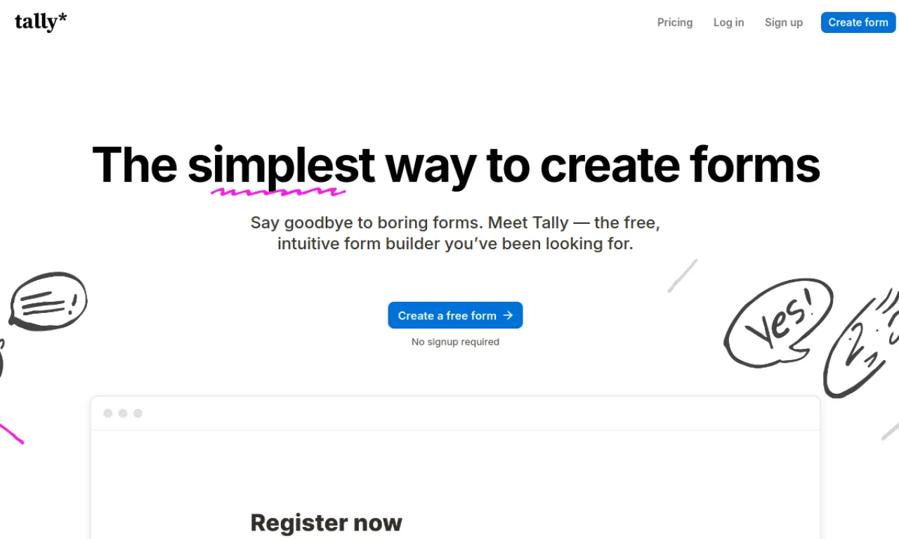 Screenshot of Tally Forms website