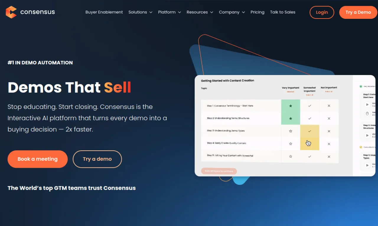 Screenshot of Consensus website