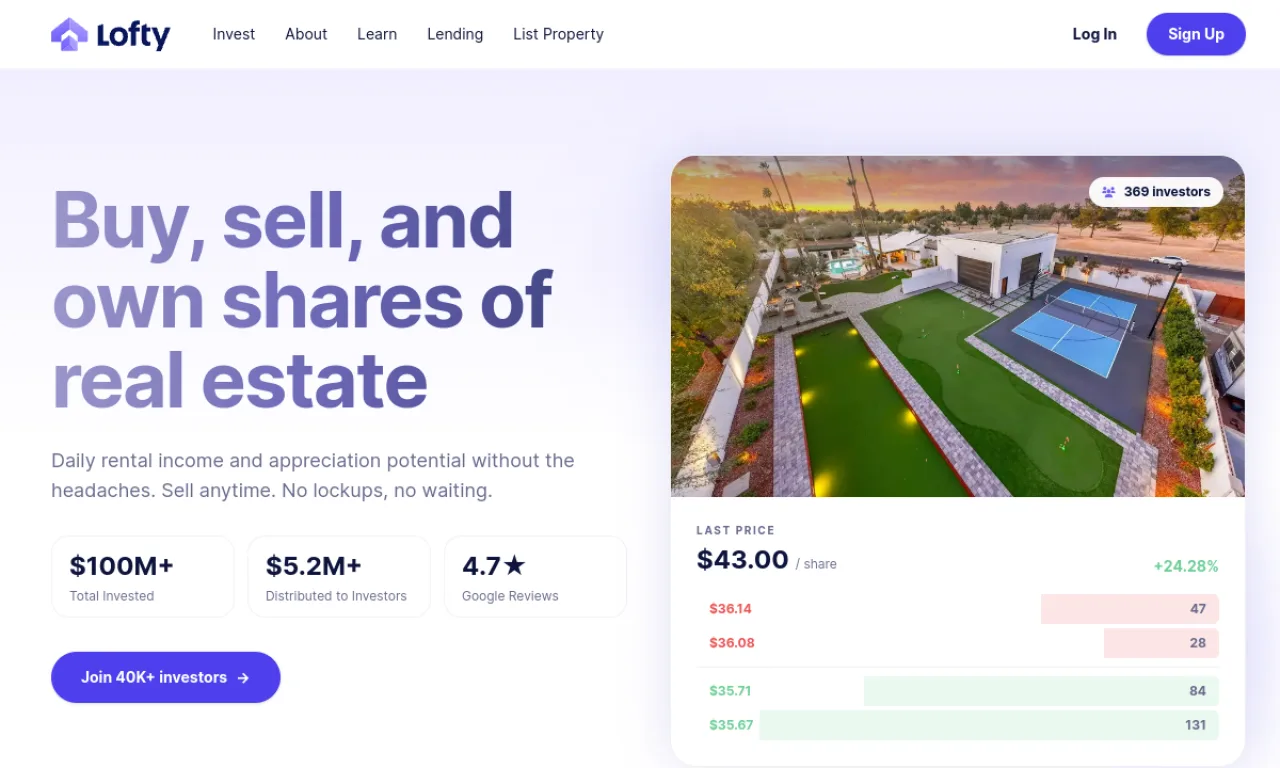 Screenshot of Lofty website