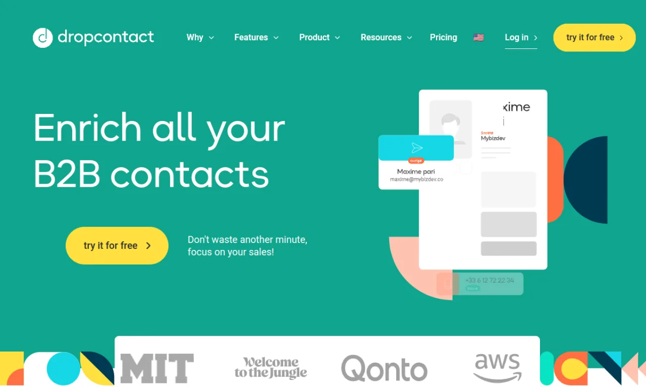 Screenshot of Dropcontact website
