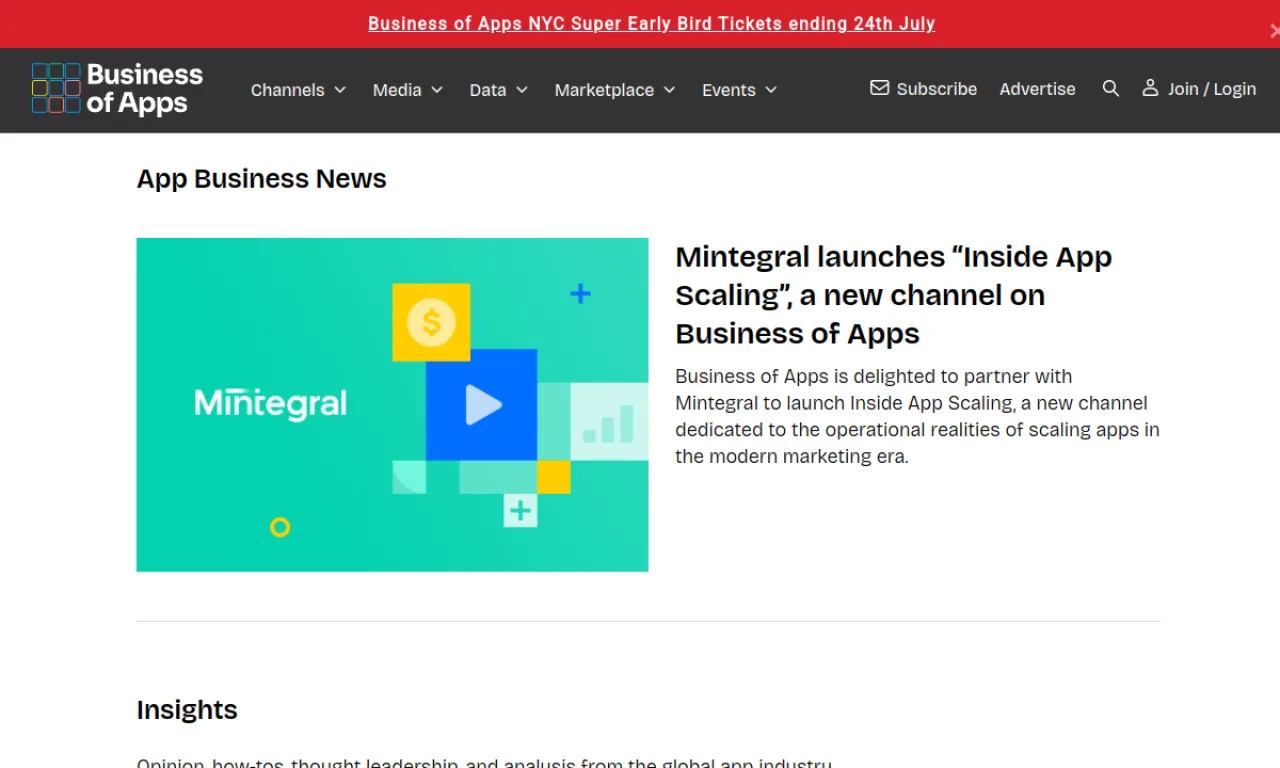 Screenshot of Businessofapps website