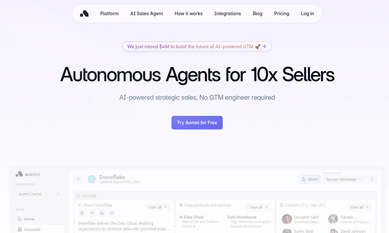 Screenshot of Aomni website