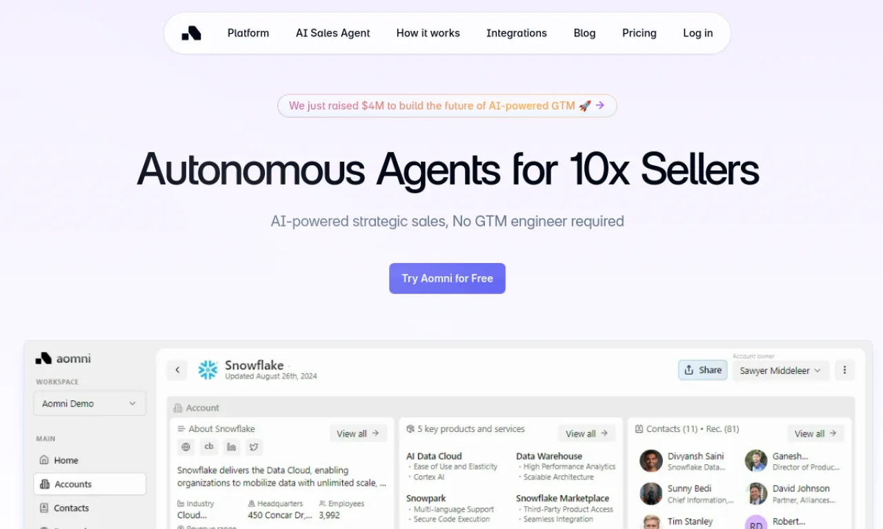 Screenshot of Aomni website