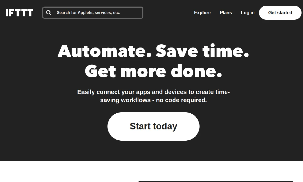 Screenshot of IFTTT website