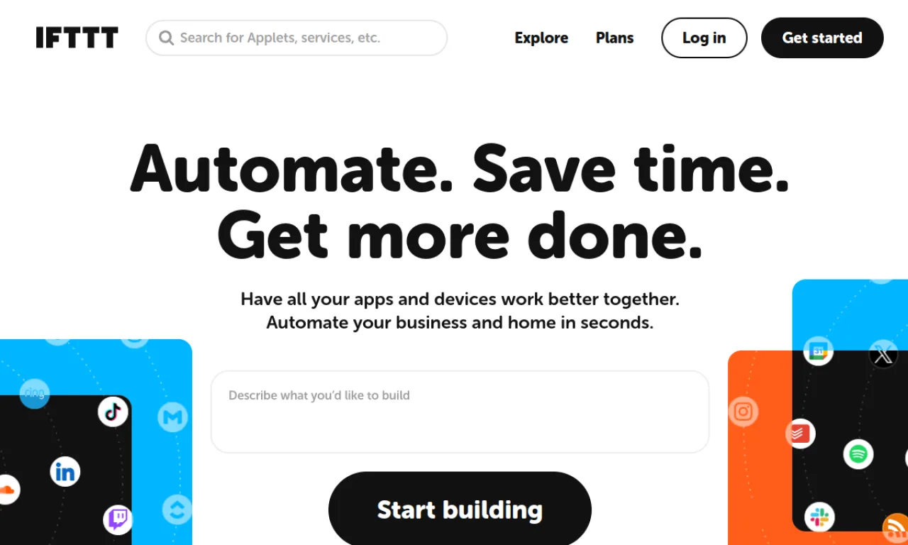 Screenshot of IFTTT website