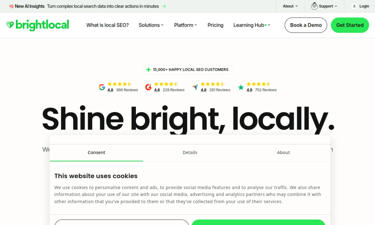 Screenshot of BrightLocal website