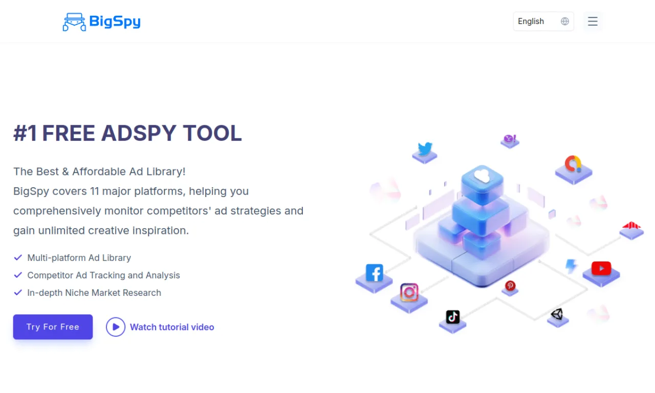 Screenshot of AdLibrary tools / BigSpy website