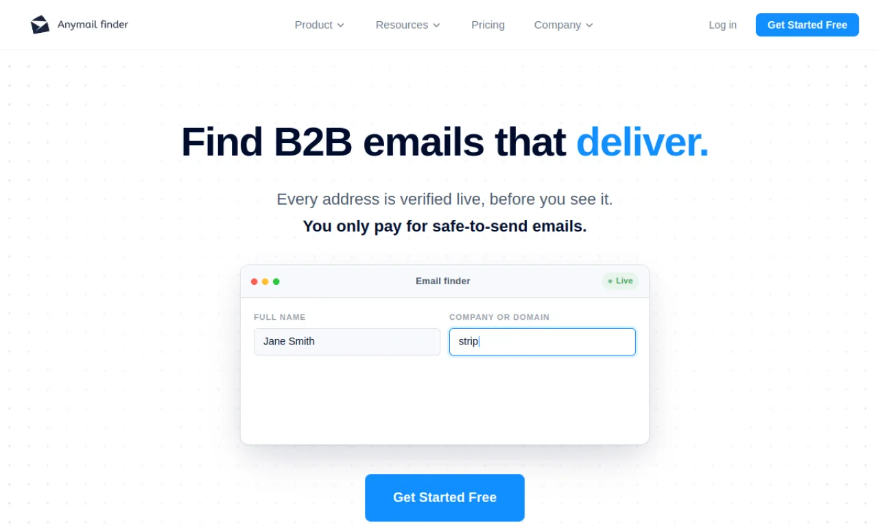 Screenshot of AnyMailFinder website