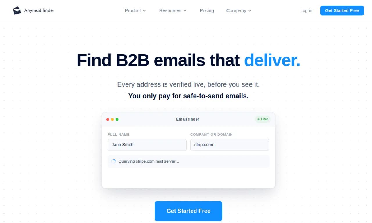 Screenshot of AnyMailFinder website