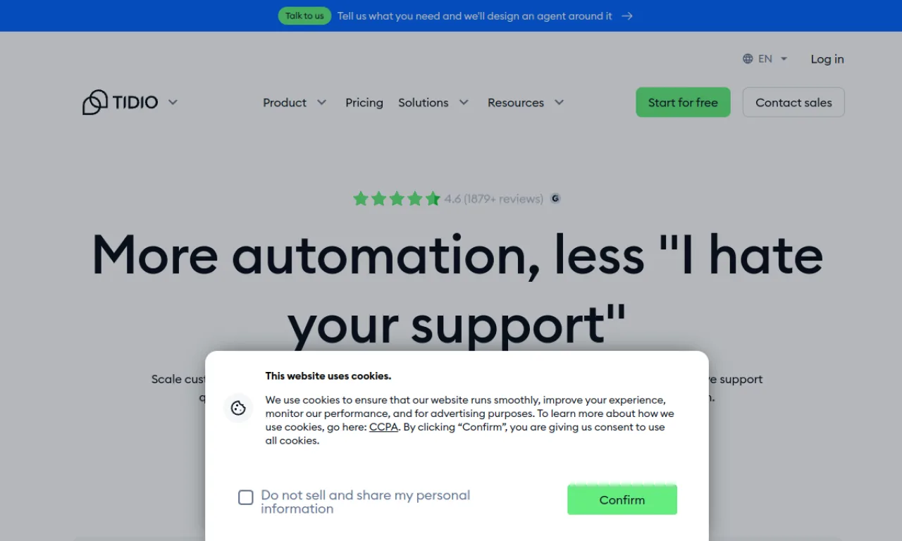 Screenshot of Tidio Chat website