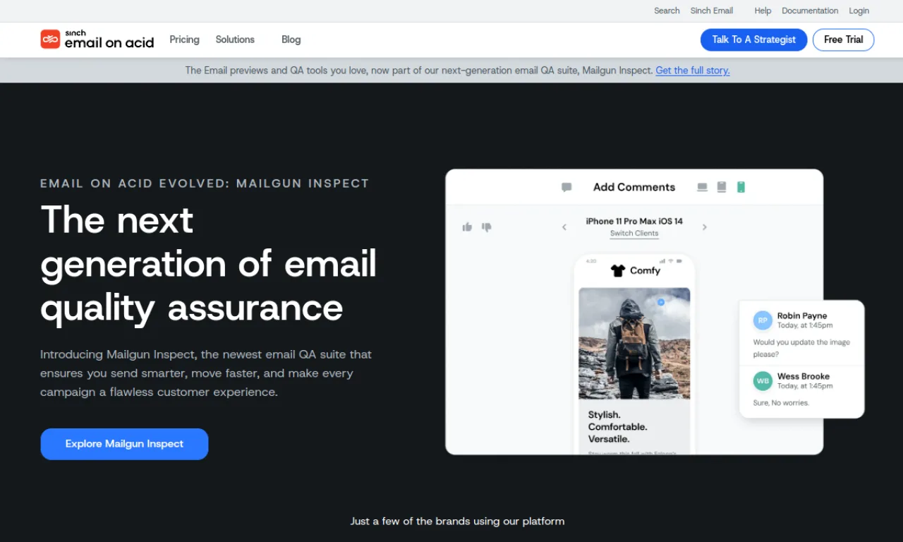 Screenshot of Email on Acid website