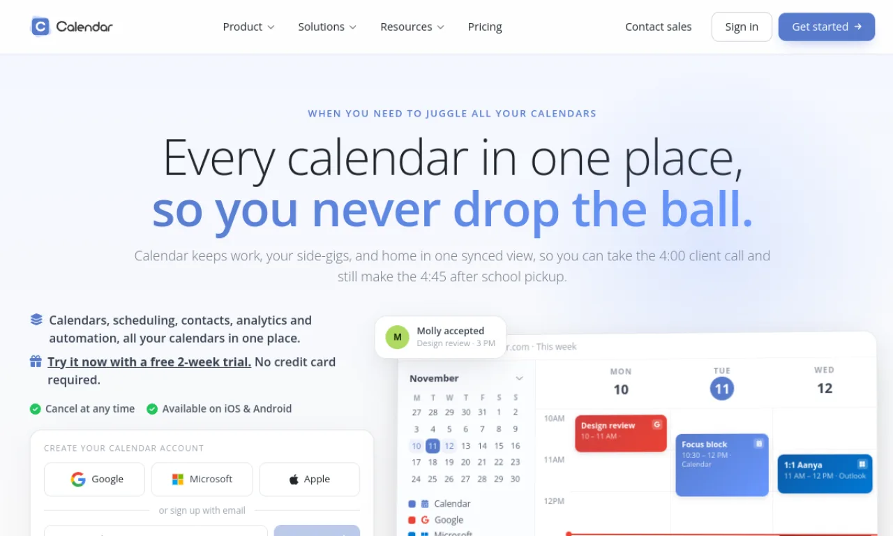 Screenshot of Calendar.com website