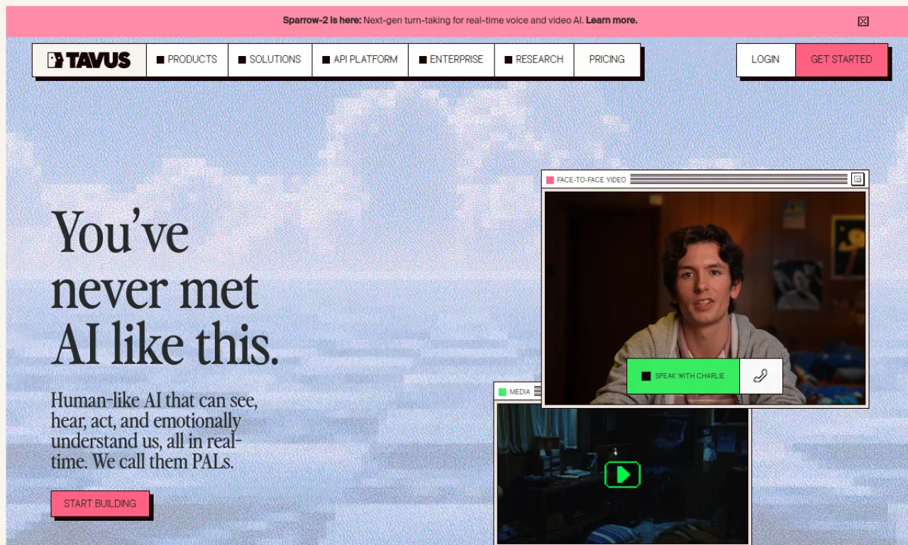 Screenshot of Tavus website