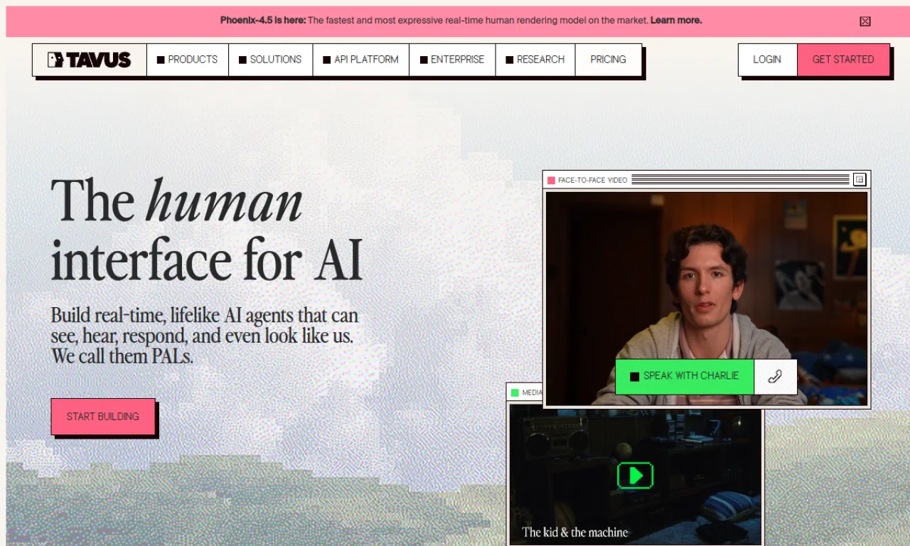 Screenshot of Tavus website